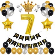 Resim Büyük Boy Kral Taçlı Gold Gümüş Siyah 7 Yaş Doğum Günü Seti 