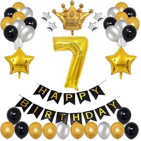 Resim Büyük Boy Kral Taçlı Gold Gümüş Siyah 7 Yaş Doğum Günü Seti 