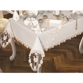 Resim Daisy Love Masa Örtüsü 160x260 Cm 26 Parça Krem Krem 