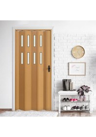 Resim Faran Dekorasyon 160 x 215 Meşe Renk Camlı Pvc Akordiyon Katlanır Kapı - FRNAKMODEL-69 