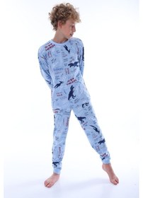 Resim Zuzunga Kahramanlar Birliği Avengers Desenli Erkek Çocuk Pijama Takımı Mavi1 Mavi 