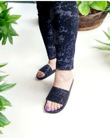 Resim Yazlık Parlak Rahat Taban Ev Ve Dışarı Terliği Siyah 