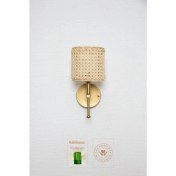 Resim Doğal Rattan ve Hazeran ile Şık Gold Duvar Aydınlatması, Kablosuz ve Ledli 