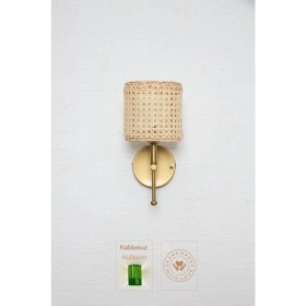 Resim Doğal Rattan ve Hazeran ile Şık Gold Duvar Aydınlatması, Kablosuz ve Ledli 