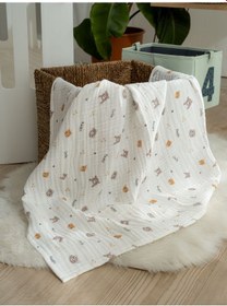 Resim Eifin 4 Katlı Çok Amaçlı Müslin Örtü & Battaniye %100 Pamuk, Kutulu Oeko-teks Sertifikalı 80x80 Cm Beyaz 