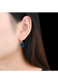 Resim Brezza Lusso Jewelry Safir Taşlı Tektaş Pırlanta Sallantılı Kadın Gümüş Küpe 9 Mm 
