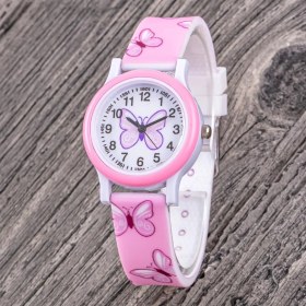 Resim Saattino Pembe Kelebek Figürlü Analog Rakamlı Kız Çocuk Kol Saati ST-304350 