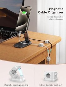Resim 6'lı Paket Manyetik Kablo Klipsi [Kablo Pürüzsüz Ayarlanabilir] Kordon Tutucu, Masa Altı Kablo Yönetimi, JOYROOM Yapışkanlı Tel Tutucu Kaleci Düzenleyici Ev Ofis Masası Telefon Araba Duvarı Masaüstü 