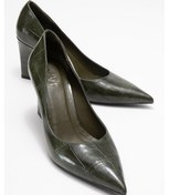 Resim Puera Yeşil Baskı Sivri Burunlu Kadın Dolgu Topuklu Ayakkabı Yeşil 