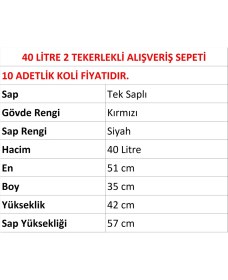 Resim Marketix Tekerlekli Plastik Market Alışveriş El Sepeti 40 Litre Kırmızı 10 Adet 
