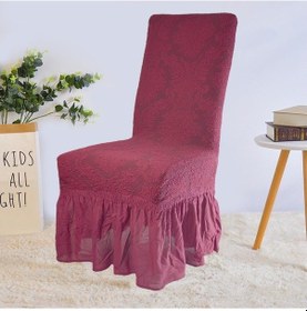 Resim Şal Desen Jakarlı Etekli Sandalye Örtüsü, Kılıfı 6 Adet Bordo Bordo 