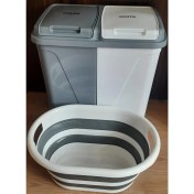 Resim Bee Home Katlanabilir Silikon Plastik Çamaşır ve Oyuncak Sepeti 45+45 Lt Gri Beyaz 53,5x39x23 Cm 