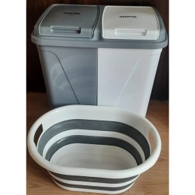 Resim Bee Home Katlanabilir Silikon Plastik Çamaşır ve Oyuncak Sepeti 45+45 Lt Gri Beyaz 53,5x39x23 Cm 
