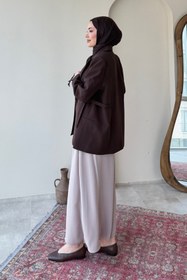 Resim Tesettür Diyarı Kayle Kuşaklı Blazer Tesettür Ceket- Acı Kahve Standart (36-42 Beden Uyumlu) 