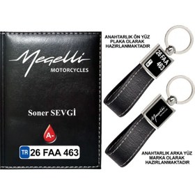 Resim Plakanıza Özel Megelli Logolu Siyah Ruhsat Kabı Ve Anahtarlık 