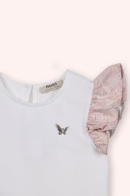 Resim Panço Tişört Kolsuz Tişrört Kız Çocuk Kolları Fırfırlı T-shirt Beyaz 