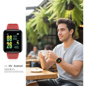 Resim Polosmart PBS153 Titreşimli Adım Sayar Müzik Kontrol Spor Mod Bluetooth Akıllı Saat Kırmızı 