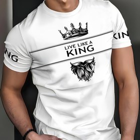 Resim Erkekler için Rahat Yuvarlak Yaka T-shirt, %100 Polyester Örgü Kumaş, Düzenli Kesim, 3D Sayı Baskılı Şerit Kontrast ve K Harfi Tasarımı, Yaz Spor Stili T-shirt için Uygun 