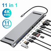 Resim JUNGLEE Type C Adaptör 11 In 1 Usb Hub Hdmi Lan Vga Sd Tf Kart Usb Type C Macbook Çevirici 