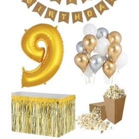 Resim 9 Yaş Kraft Gold Balon Rakam Folyo Banner Mısır Kutusu Masa Ete 