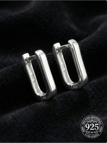 Resim 925 Ayar Gümüş Rodyum Kaplama Dikdörtgen Huggie Halka Küpe - Orta Boy 3mm En 