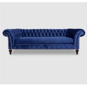 Resim Hanel Mobilya Lacivert Englısh Chesterfield Chester Koltuk Kadife Kumaş 