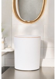 Resim Decorev Lüks Ahşap Desenli Banyo Mutfak Çöp Kovası Beyaz 