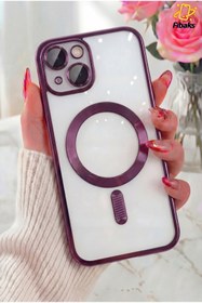 Resim Fibaks iPhone 13/14 Kılıf Kamera Lens Korumalı Magsafe Şarj Kilifi Şeffaf Renkli Yumuşak Kapak Mor 