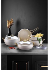 Resim 9 Parça Granit Güveç Tencere Seti - Krem 