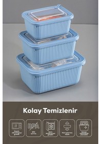 Resim Vienev 12'li Vip Dikdörtgen Mikrodalga Ve Difrize Uygun Saklama Kabı Seti Mavi 4x 1750,1050,600 Ml Mavi 
