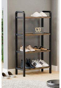 Resim Three 4 Katlı Ahşap Ayakkabılık 50 Cm Ahşap Çubuklu 4 Bölmeli Eko Raf Ünitesi Düzenleyici Beyaz - Siyah 