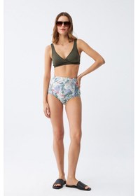 Resim Akbeniz Kadın Haki Pedli Üst Ve Yüksek Bel Çiçek Desenli Bikini Takımı 