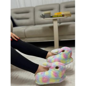 Resim Groster Spor Kadın Tavşan Model Kaymaz Taban Renkli Mikro Polyester Panduf 