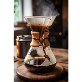 Resim Avatto 800 ml Ahşap Tutacaklı Chemex Cam Kahve Demleme Sürahisi - 6 Cup Isıya Dayanıklı Coffee Pot 