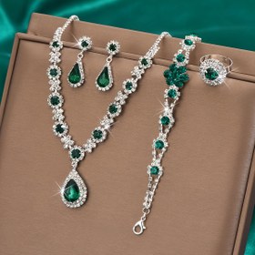 Resim Kadınların Takıları İçin Mükemmel, Düğün Aksesuarları ve Sevgililer Günü Hediyeleri İçin Uygun, Gözyaşı Kolye, Küpe, Bilezik ve Yüzük İçeren Şık 4 Parça Set 