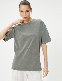 Resim Koton Basic Oversize Tişört Kısa Kollu Bisiklet Yaka Pamuklu Antrasit 4sal10232ık Antrasit 