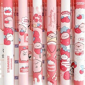 Resim 6'lı Set 0.5mm Çilek Desenli Teleskopik Jel Kalemler - Yazma ve Boyama için Mükemmel, Hızlı Kuruyan Siyah Kalem, Öğrenciler ve Günlük Kullanım İçin Uygun 