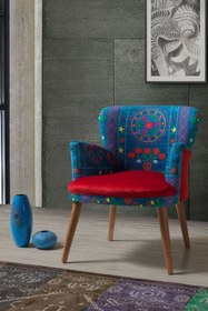 Resim Azra Aksesuar Berjer - Tekli Koltuk - Etnik Desen - Ahşap Ayak - Kırmızı 