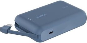 Resim Belkin BoostCharge Power Bank, Entegre Kablolu Taşınabilir Şarj Cihazı 10K PD 20W - USB-C Güç Dağıtımı, iPhone Power Bank iPhone 16 Serisi, iPad Pro, Galaxy S24 ve Daha Fazlası için Hızlı Şarj 