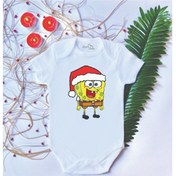 Resim Unisex Bebek Baskılı Sünger Bob Yılbaşı Pamuklu Çıtçıtlı Body Zıbın 