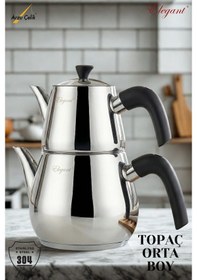 Resim Topaç Orta Boy Bakalit Kulplu Çaydanlık Takımı-siyah Siyah 