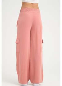 Resim Kadın Kaliteli Yumuşak Kupra Kumaş Cepli Beli Lastikli Bol Paça Kargo Pantolon 3600230 Gülkurusu 