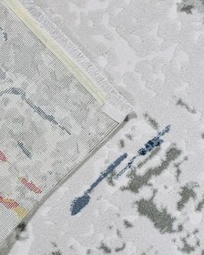 Resim Novah Gri Soyut Modern Geometrik Etnik Eskitme Desenli Boho Makinada Yıkanabilir Hafif Hav Toz Vermez Leke Tutmaz Kaymaz Taban Dijital Makine Baskı Halı Oturma Odası Salon Yolluk Koridor Mutfak Halısı 