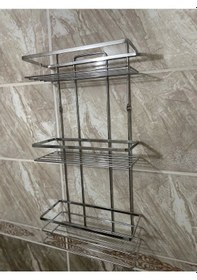 Resim Banyo Köşe Rafı Lamalı 3 Katlı Krom Şampuanlık Duvara Monte Vidalı Krom 