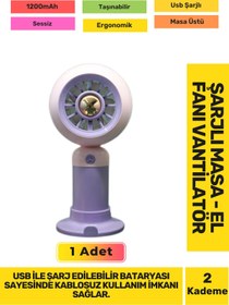 Resim Fantazer Ultra Sessiz 2 Kademeli Hafif Kablosuz 1200mAh Pervaneli Taşınabilir Usb Şarj Masa El Fan Vantilatör 