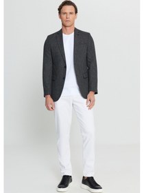 Resim AC&Co / Altınyıldız Classics Erkek Sıyah Keten Regular Fit Normal Kesim Mono Yaka Kapak Cepli Armürlü Blazer Ceket Siyah 