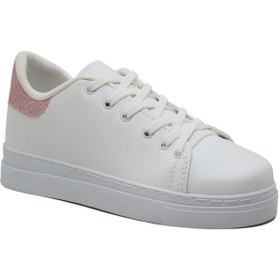 Resim Genel Markalar Kadın Beyaz Deri Bağcıklı Spor Ayakkabı K076 
