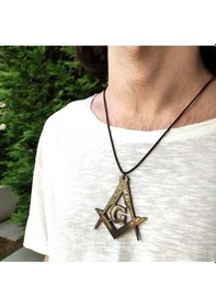 Resim Mason Masonic Harf G Gönye V Pergel Büyük Boy 7cm Siyah Akrilik Kolye Ucu Deri Kayış 15041760 
