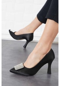 Resim Feles Toka Taş Detaylı Stiletto Kadın Topuklu Ayakkabı Siyah 