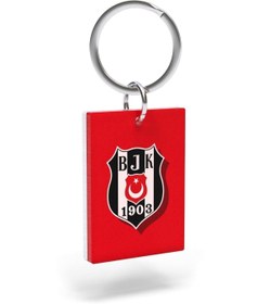 Resim Beşiktaş Lisanslı Kırmızı Logolu Çift Taraflı Çubuklu Anahtarlık Kartal Ahşap Kutulu 